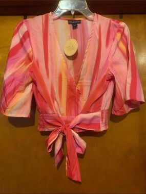 NWT Thread Story Size L Pink/Orange Striped Crop Top
